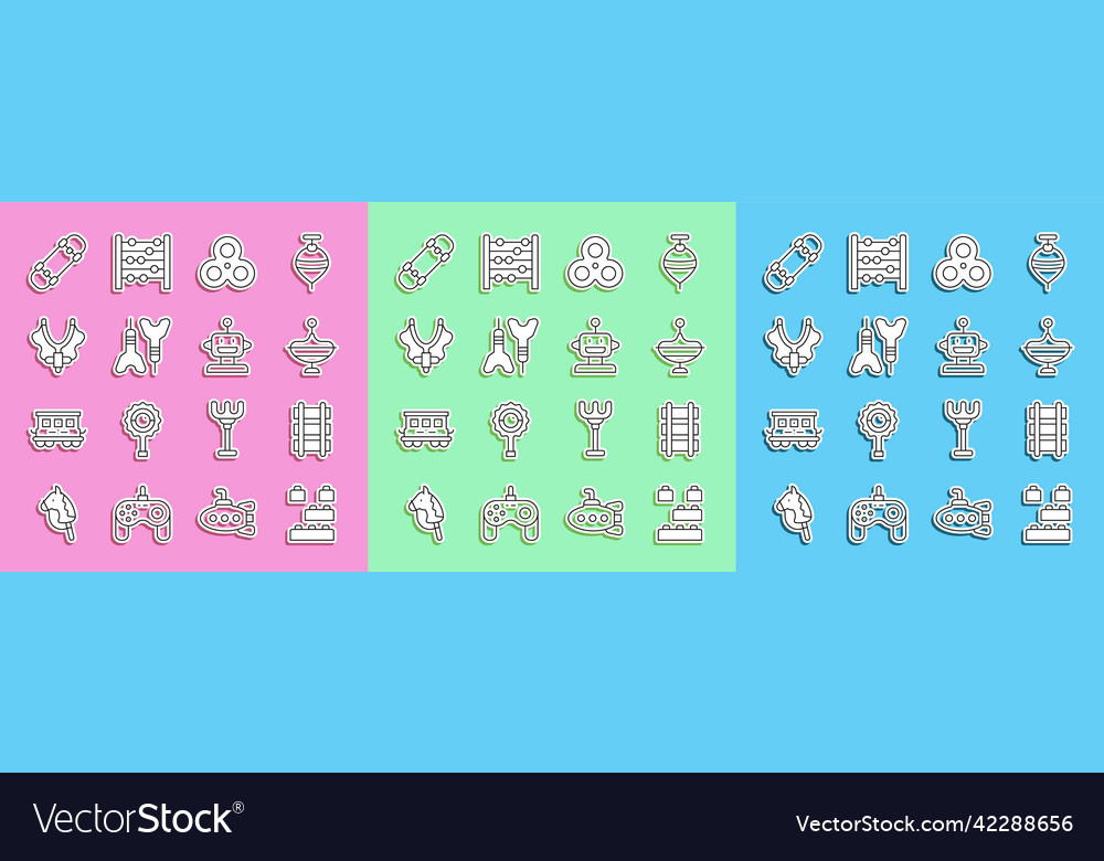 Set line toy building block bricks railway vector image Set line toy building block bricks railway