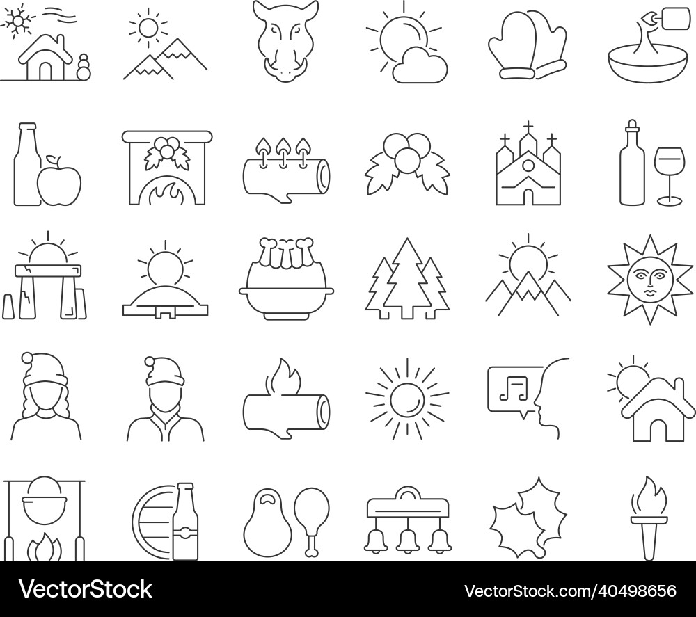 Set of linear icons winter solstice Royalty Free Vector