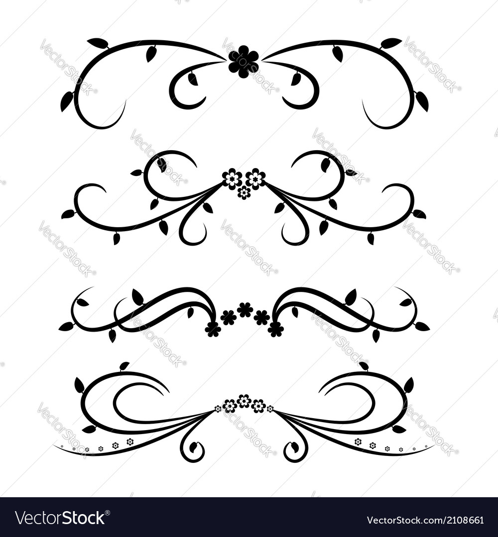 Calligraphic design element set with flowers and l