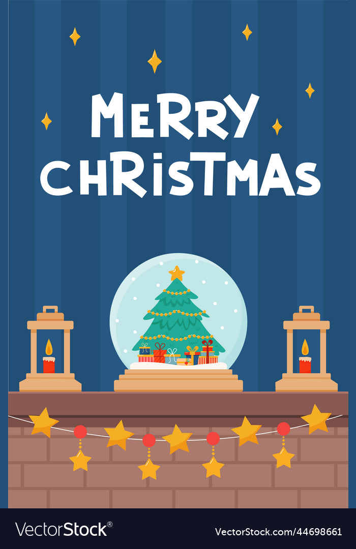 Christmas fireplace with decor lanterns Royalty Free Vector