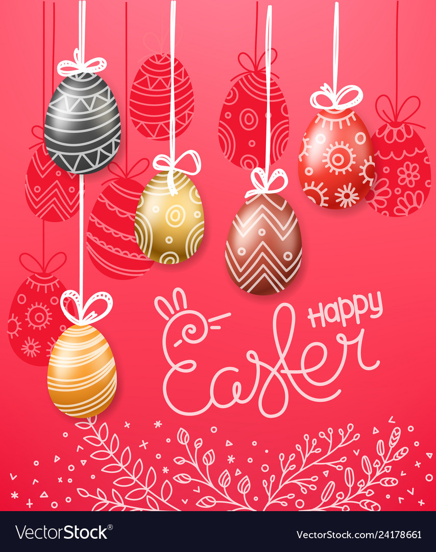 Easter greeting card easter eggs 3d and in doodle Vector Image