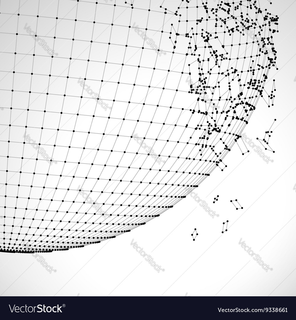 Exploded grid ball made of connected dots