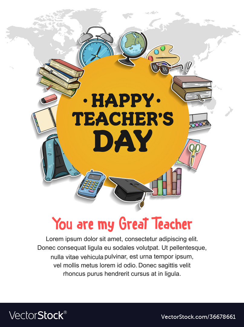 Happy teacher day yellow circle concept Royalty Free Vector