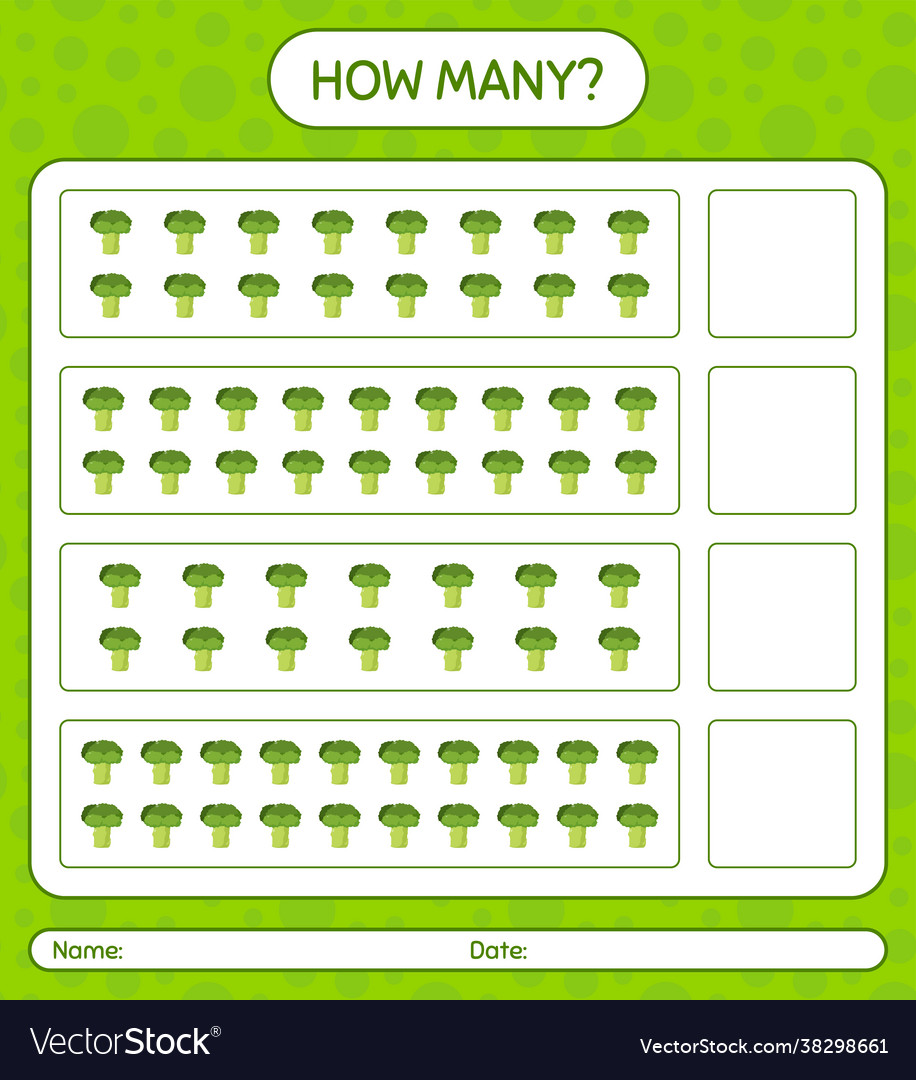 How many counting game with broccoli worksheet
