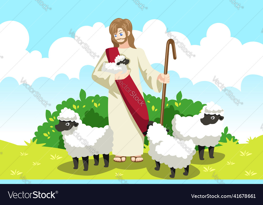 Jesus the shepherd and lambs Royalty Free Vector Image