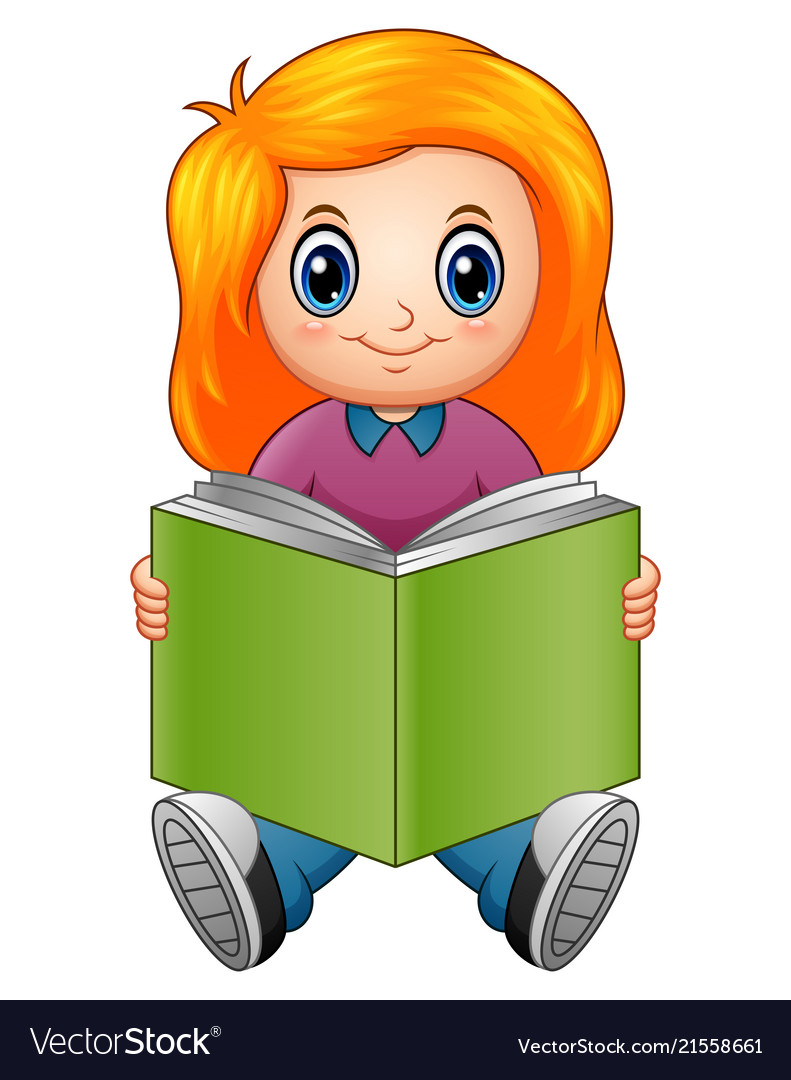 Little Girl Reading Book Cartoon