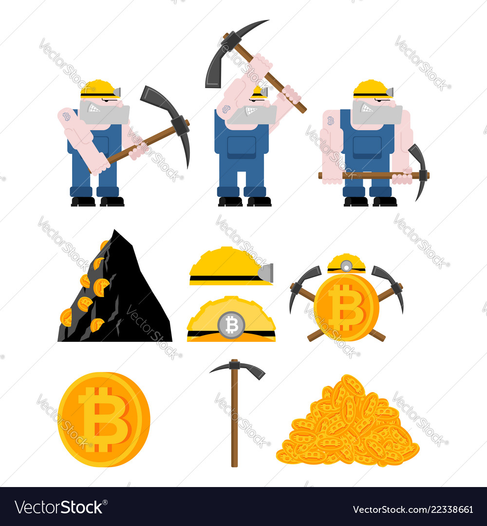 Mining bitcoin set minir extraction crypto vector image Mining bitcoin set minir extraction crypto