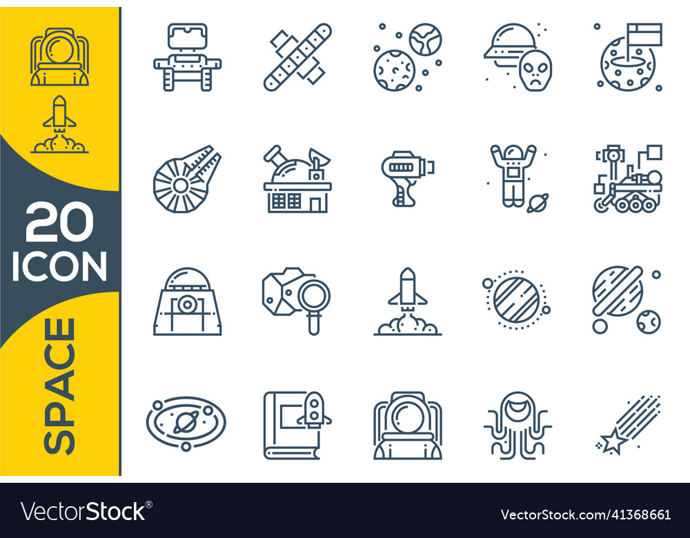 Set of space icon in outline style for web Vector Image Set of space icon in outline style for web