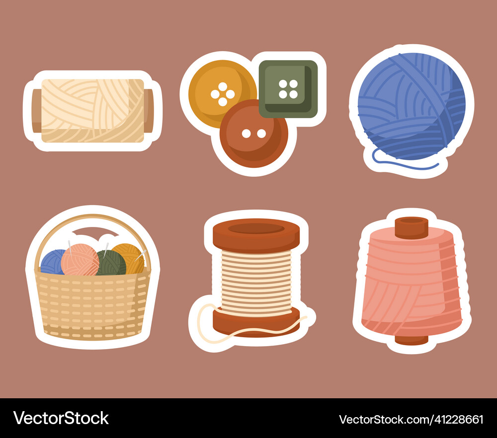 Six sewing items Royalty Free Vector Image - VectorStock