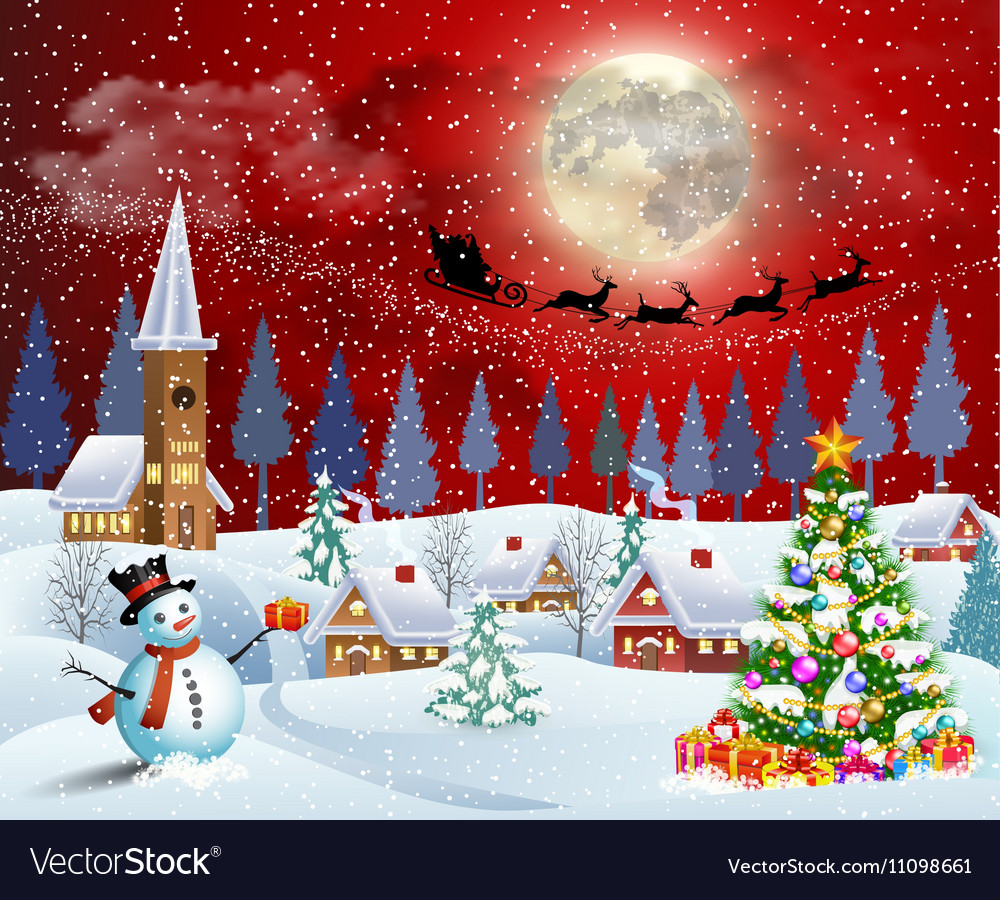 Snowy village landscape Royalty Free Vector Image