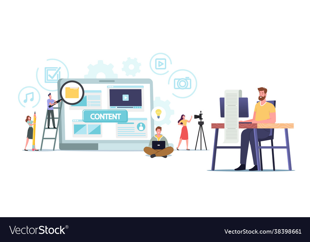 Tiny characters creating content copywriting
