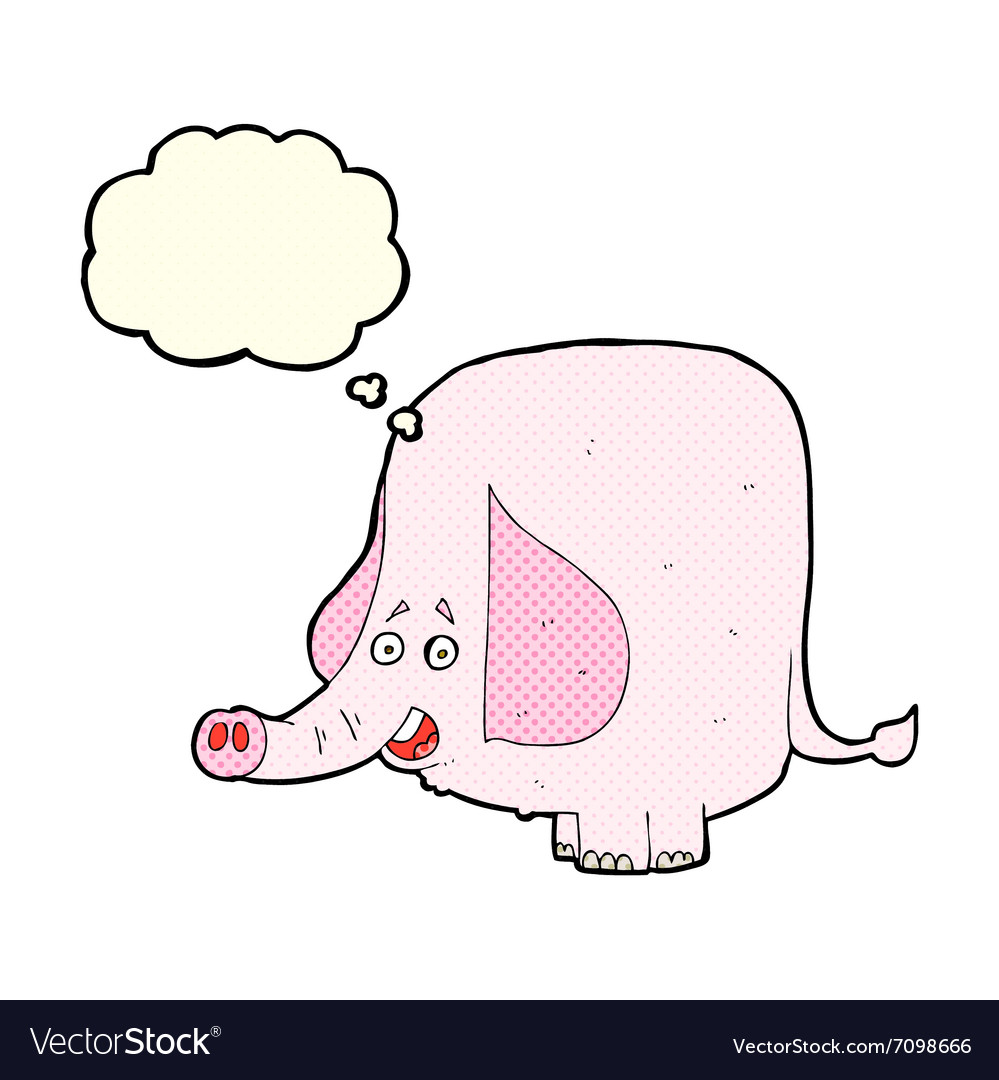 Cartoon pink elephant with thought bubble