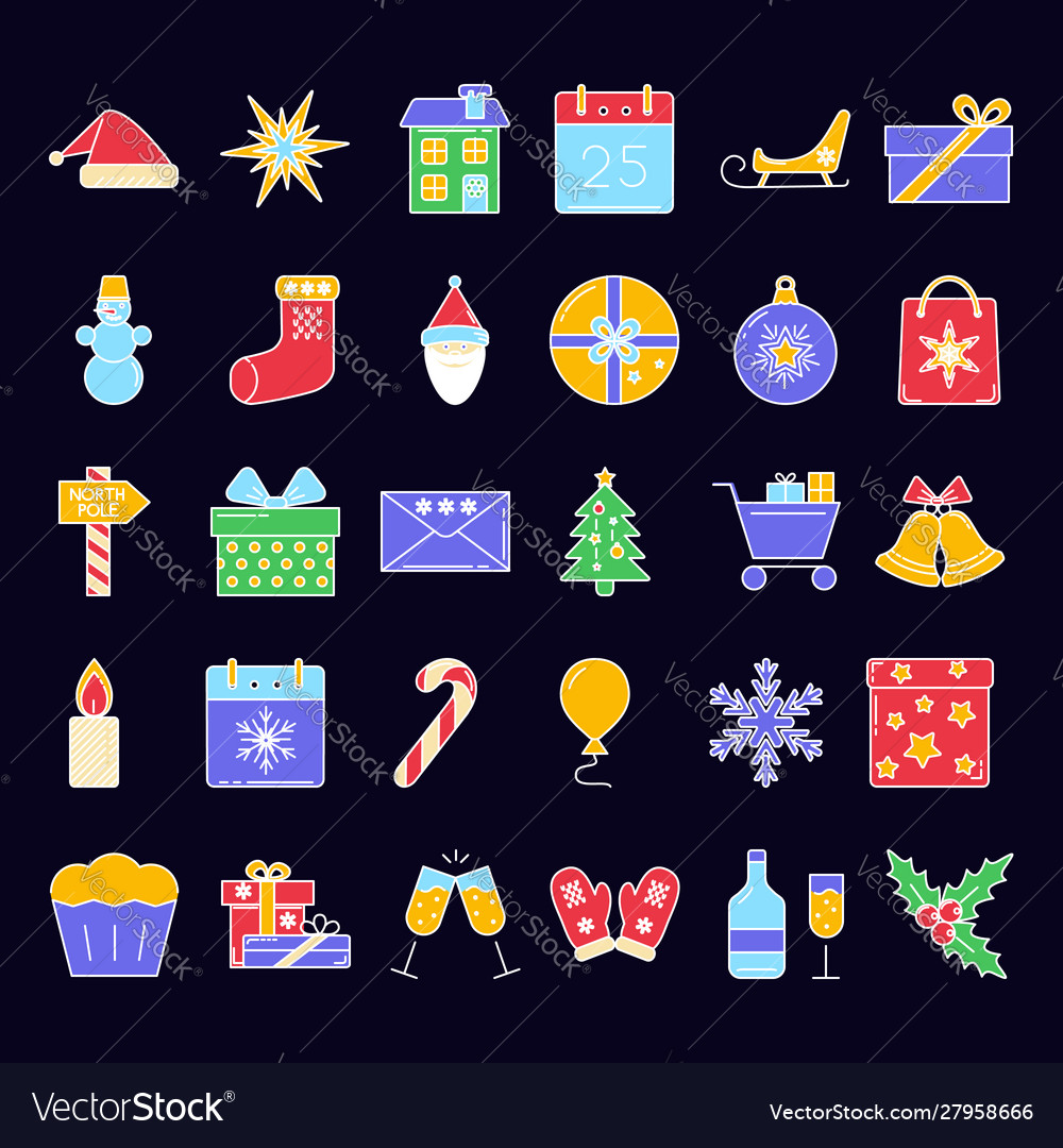 Christmas icons set in colored line style