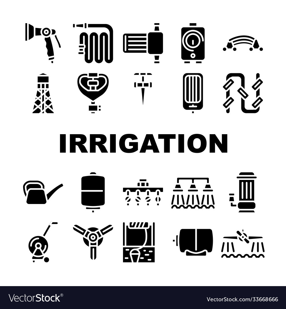Irrigation system collection icons set isolated vector image Irrigation system collection icons set isolated