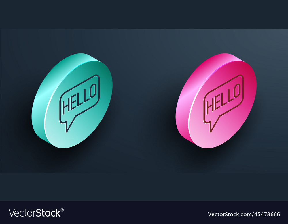 Isometric line hello in different languages icon vector image Isometric line hello in different languages icon