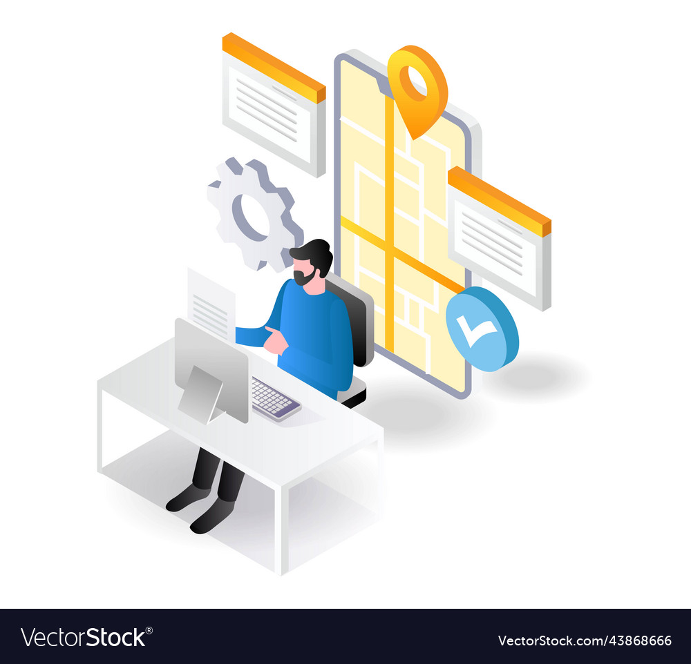 Man looking for location with smartphone vector image Man looking for location with smartphone