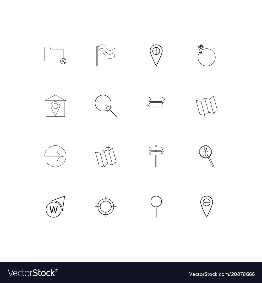 Maps and navigation linear thin icons set