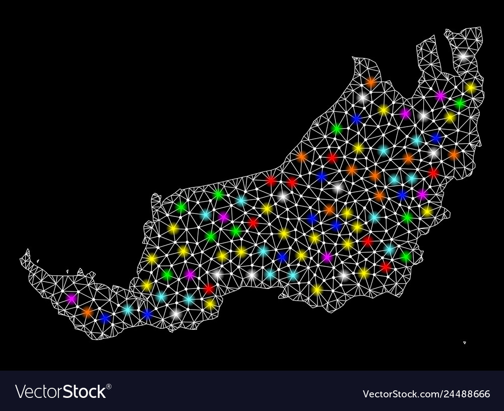 Mesh wire frame map of sarawak with colorful light vector image Mesh wire frame map of sarawak with colorful light