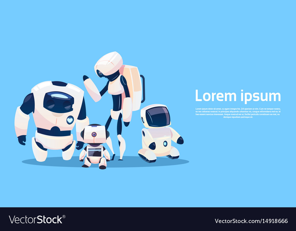 Modern robots group futuristic artificial