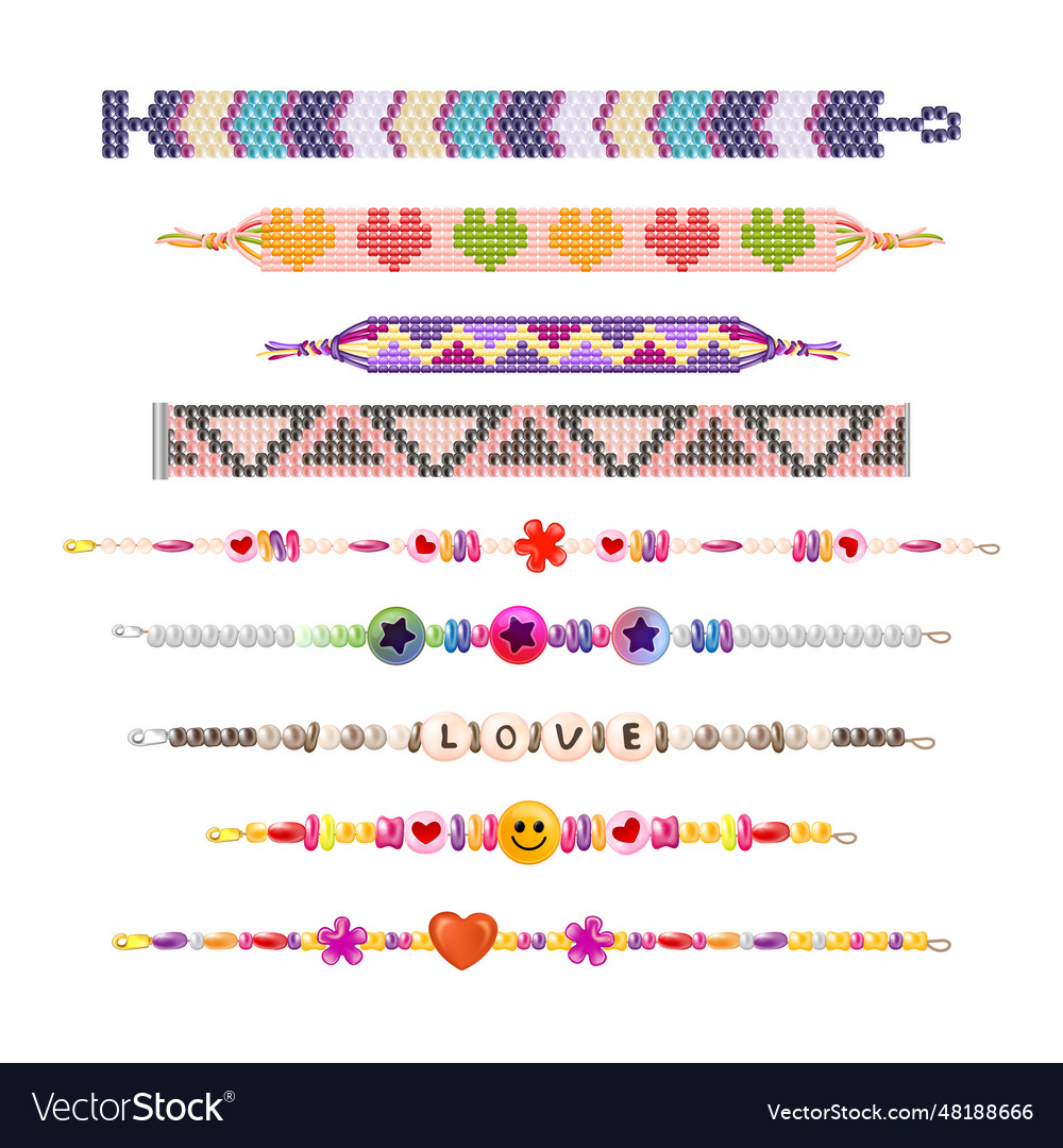 Realistic hippie bracelets set Royalty Free Vector Image