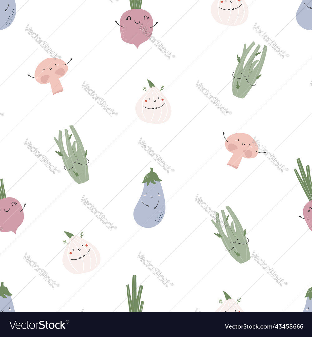 Seamless pattern with funny cheerful vegetable vector image Seamless pattern with funny cheerful vegetable
