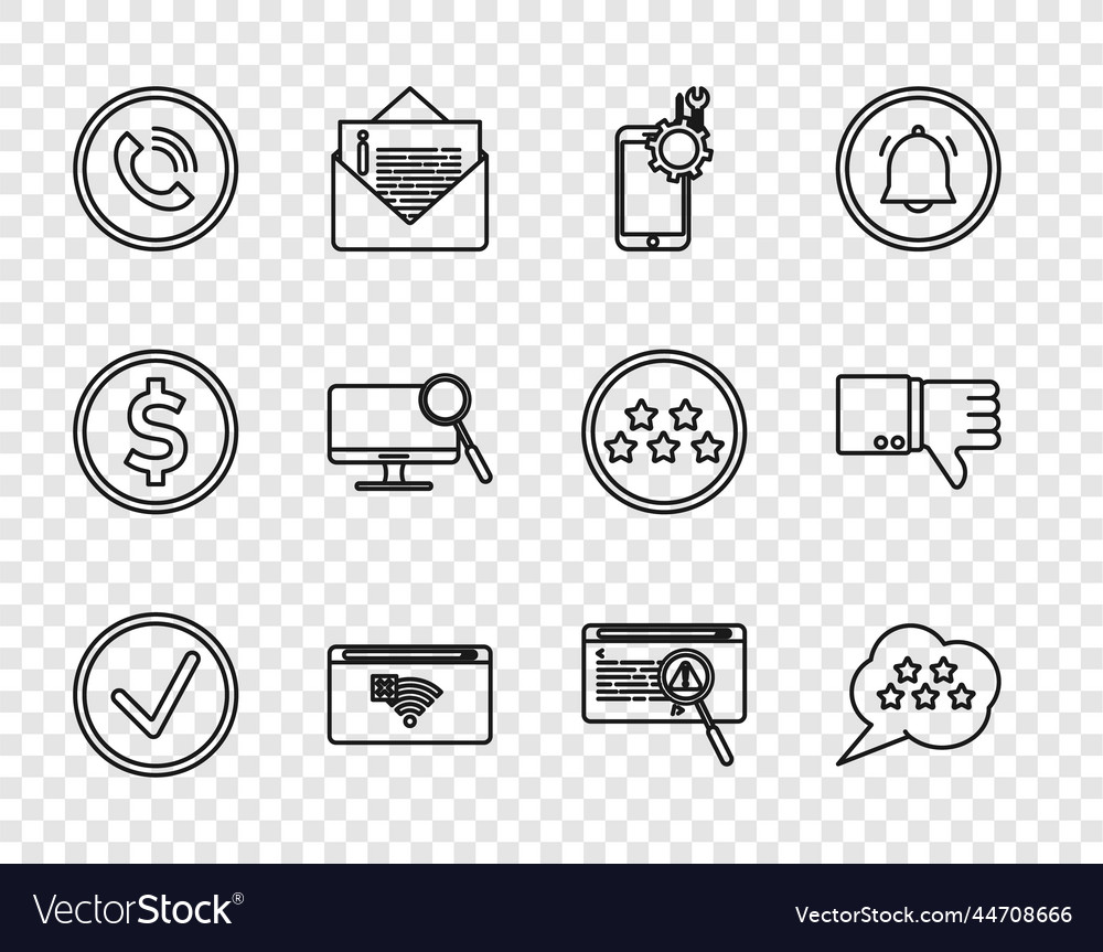 Set line check mark in circle five stars rating vector image Set line check mark in circle five stars rating