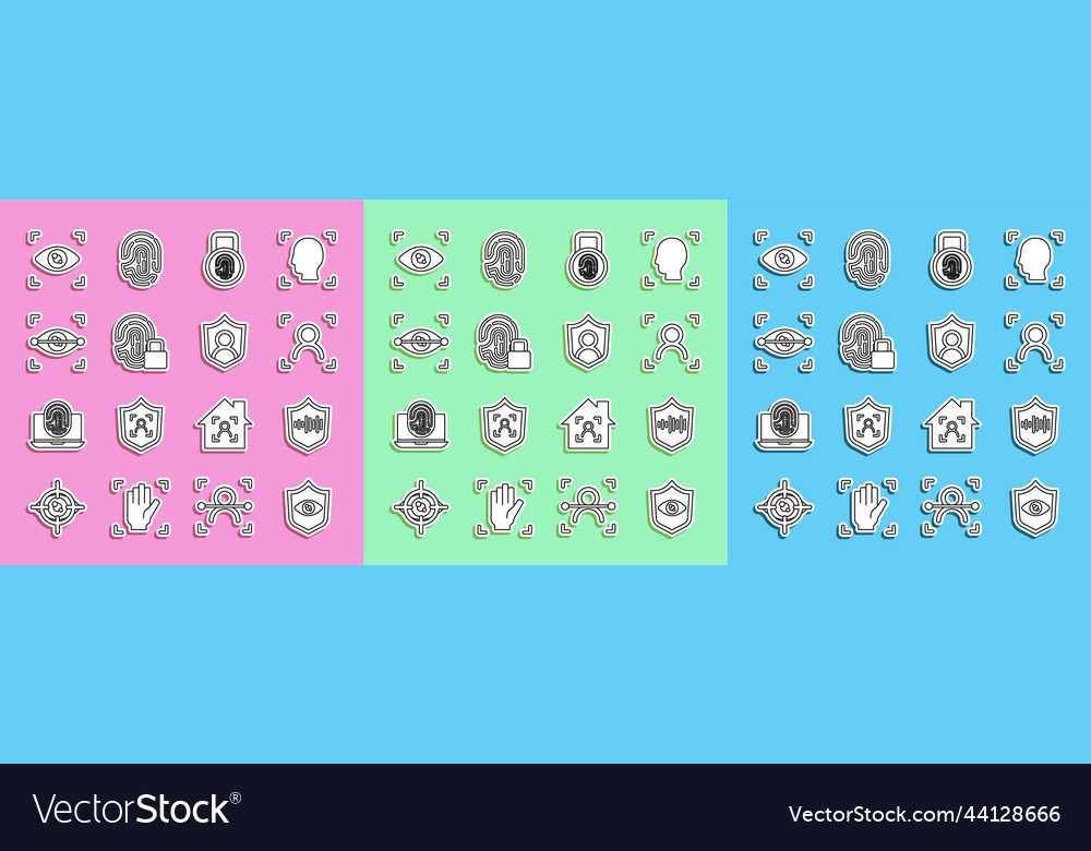 Set line shield eye scan voice recognition face vector image Set line shield eye scan voice recognition face