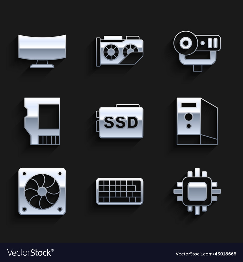 Set ssd Kartentastaturprozessor mit cpu case vector image Set ssd Kartentastaturprozessor mit cpu case
