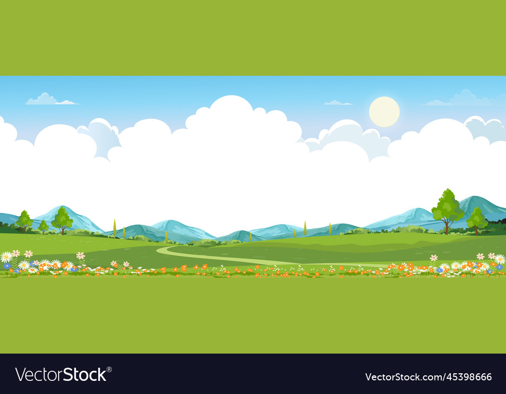 Spring Green Fields with Mountains