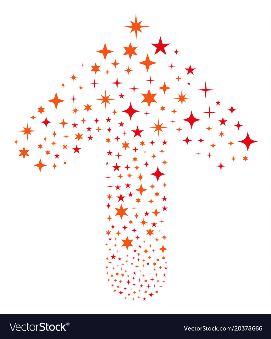 Upwards path arrow shape with confetti stars