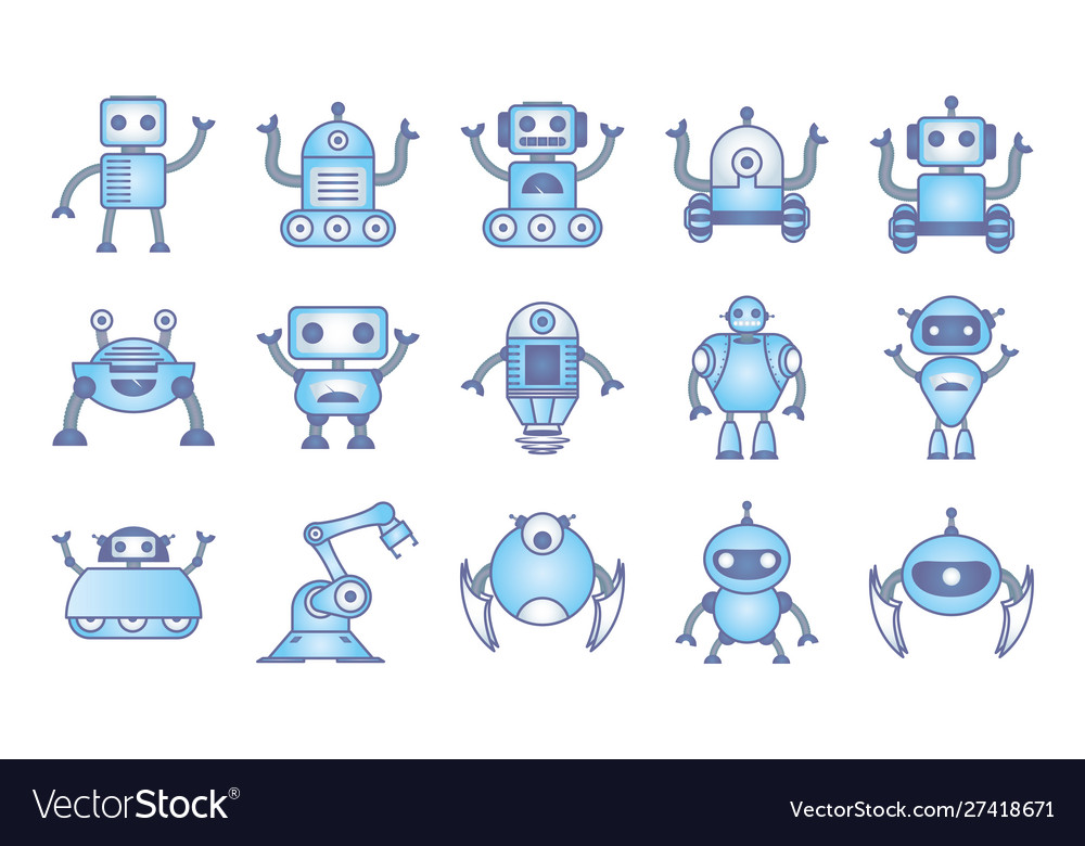 Bundle robots cyborg set icons vector image Bundle robots cyborg set icons