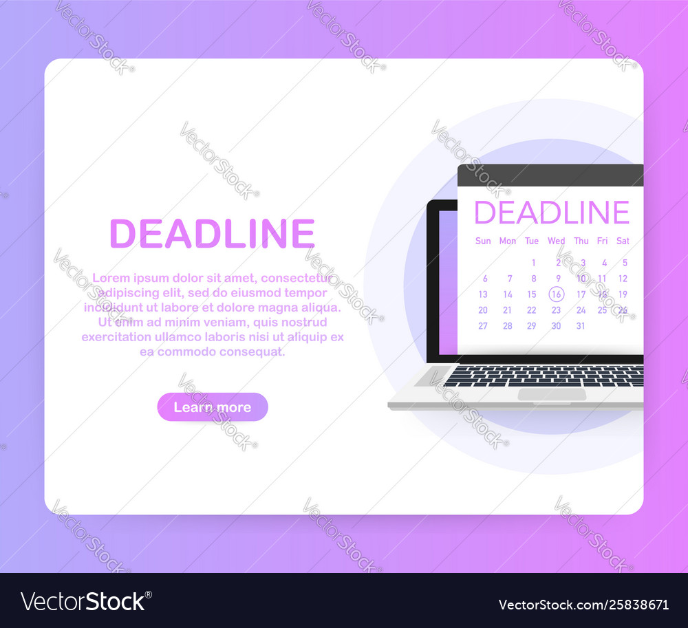 Dates and deadlines banner computer with calendar vector image Dates and deadlines banner computer with calendar