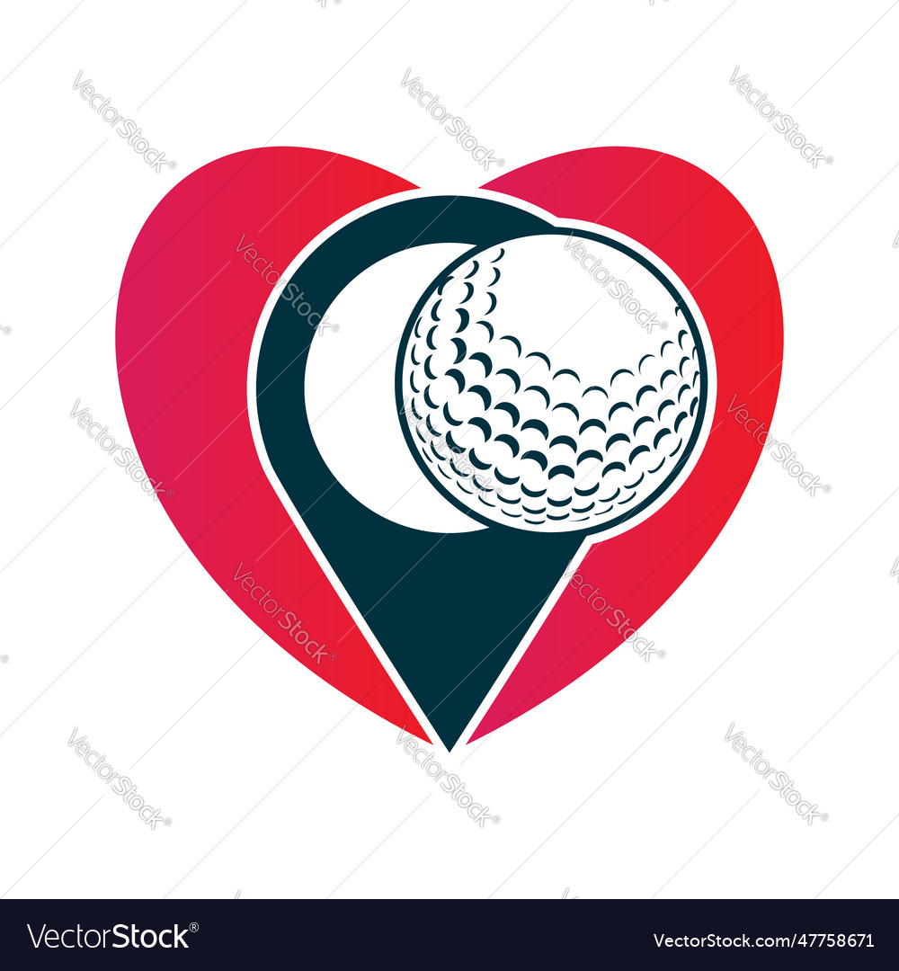 Golf ball and pin location inside a shape of love Vector Image