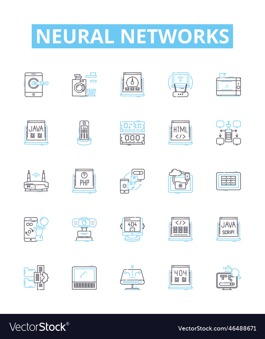 Neural networks line icons set neurons Royalty Free Vector