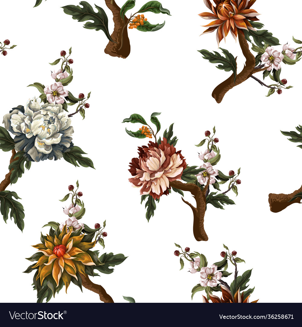 Ornate seamless pattern with vintage peonies Vector Image Ornate seamless pattern with vintage peonies