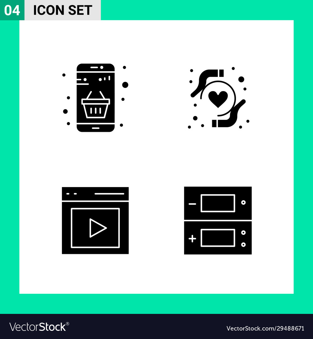 Pack 4 solid style icon set glyph symbols vector image Pack 4 solid style icon set glyph symbols
