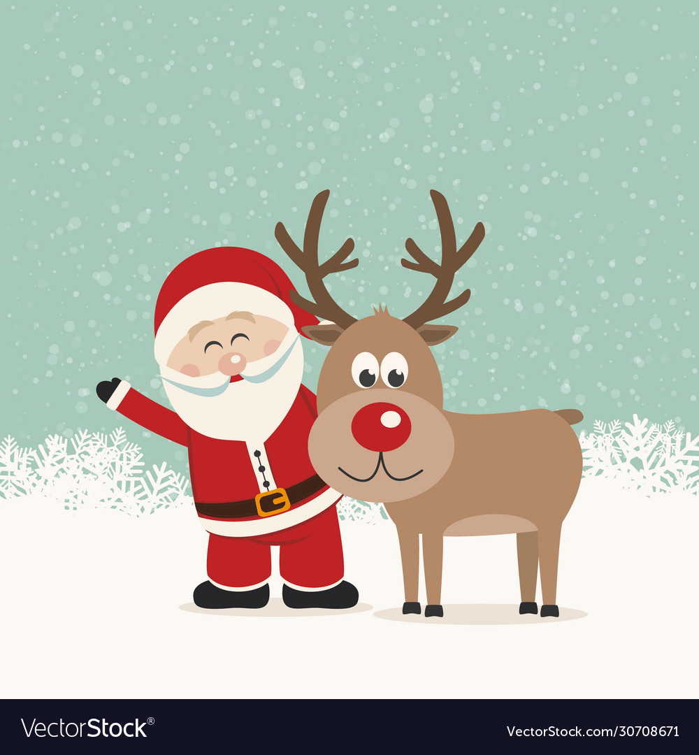 Santa claus and reindeer snowy background Vector Image