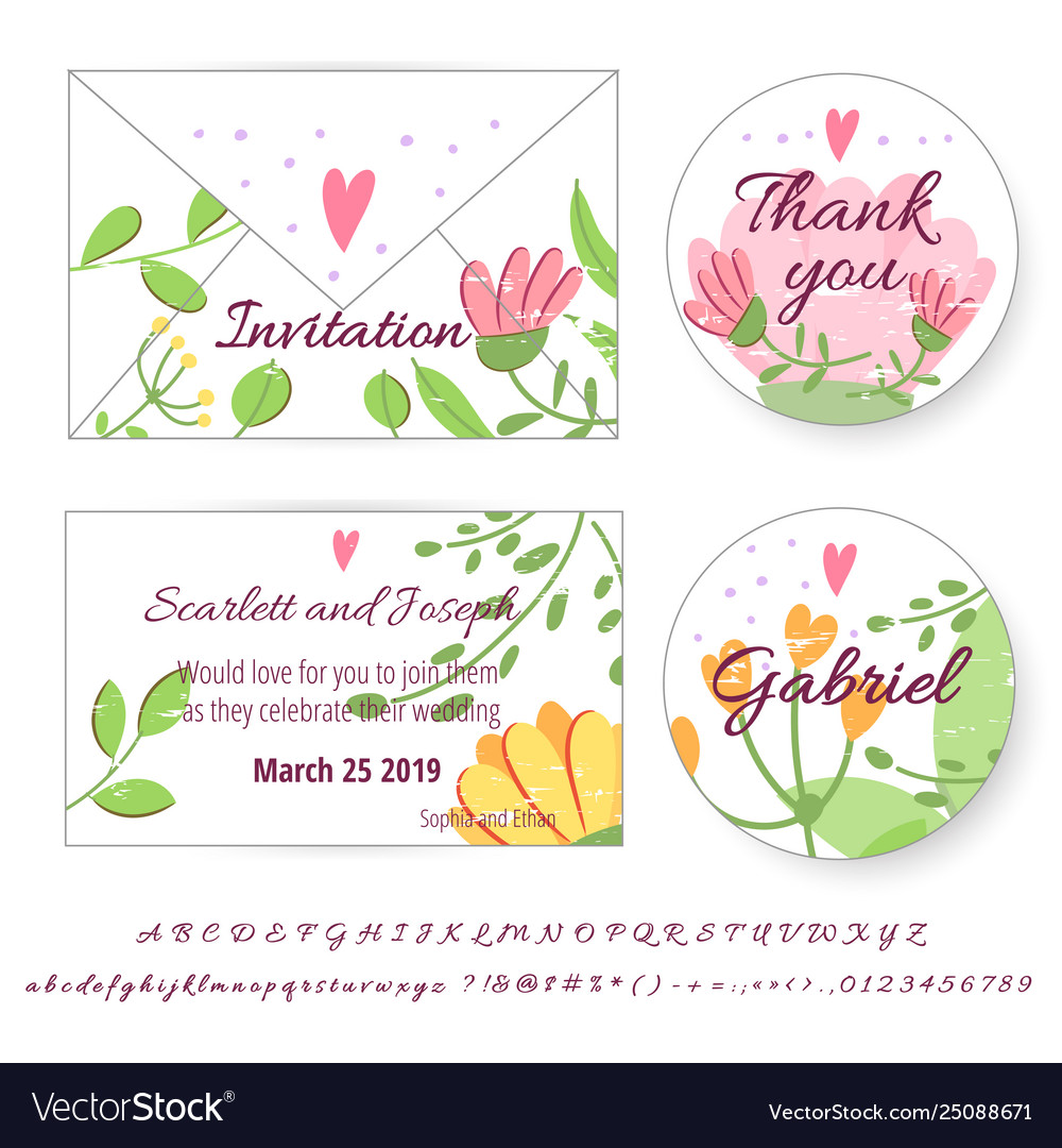Set happy wedding design cards vector image Set happy wedding design cards