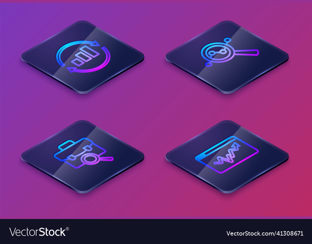 Set isometric line graph chart infographic work vector image Set isometric line graph chart infographic work