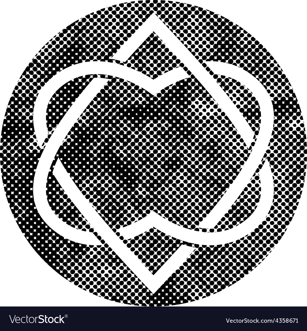 Two hearts linked symbol with pixel print halftone