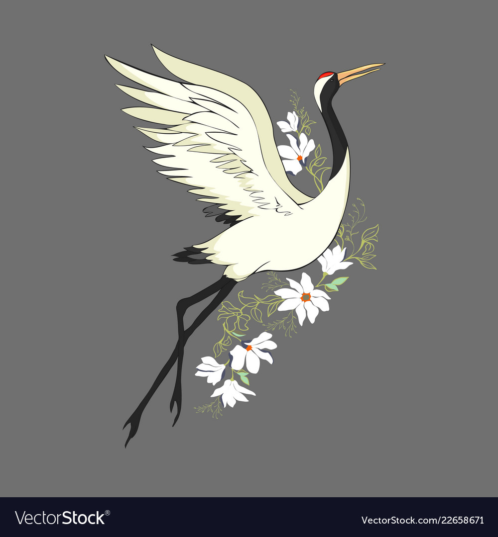 Watercolor set of bird crane white stork Vector Image