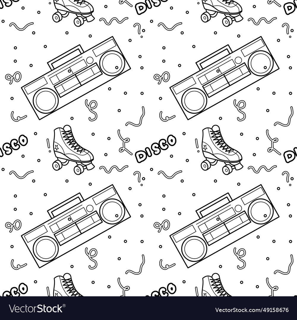 Abstract seamless pattern in 90s style outline