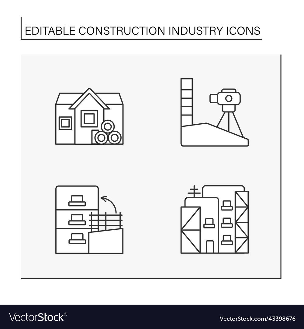 Construction industry line icons set