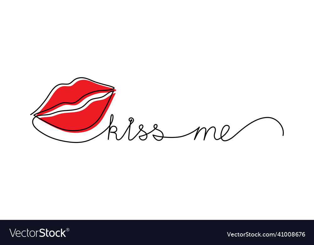 Continuous one line script cursive text kiss me vector image Continuous one line script cursive text kiss me