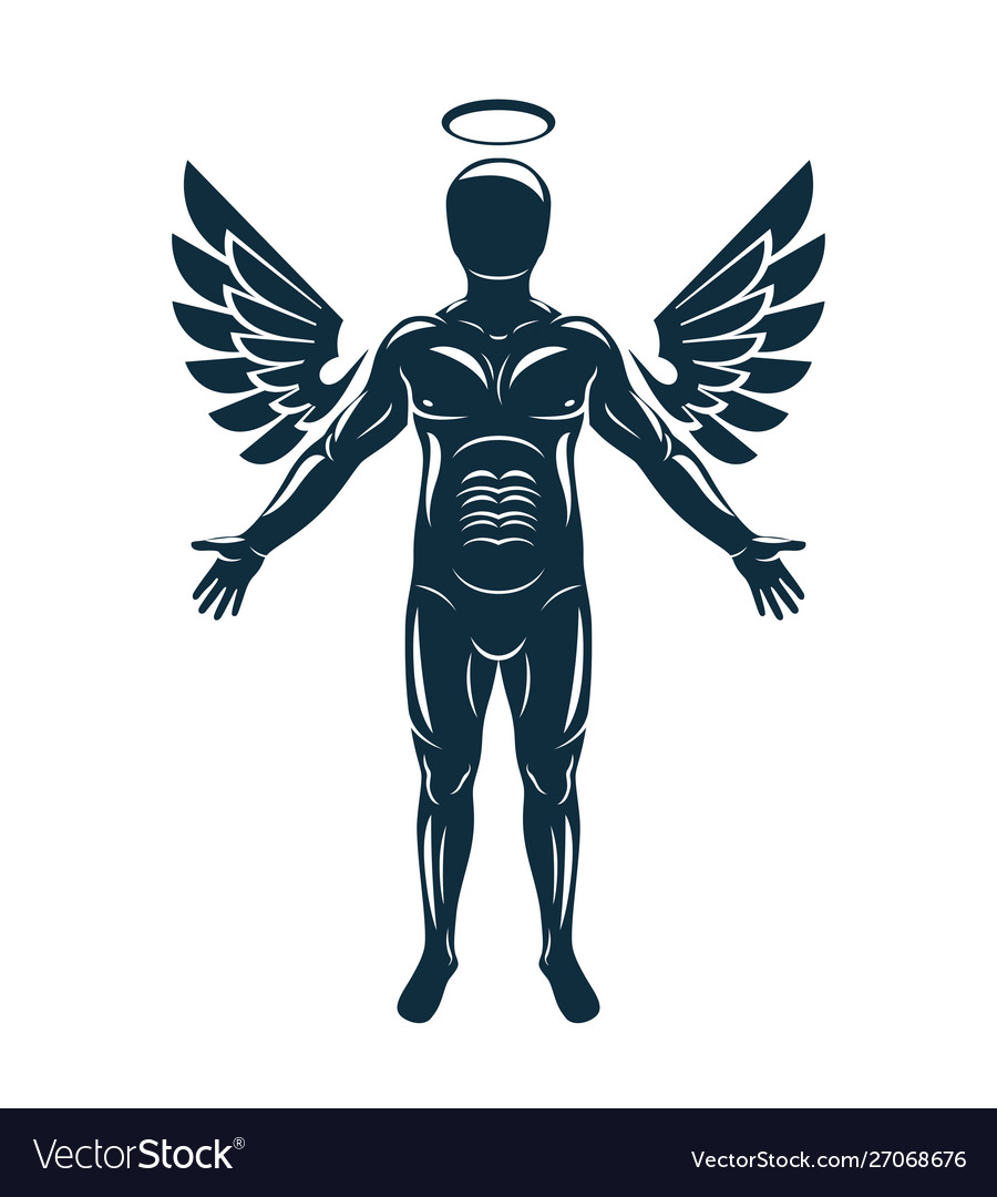 Graphic muscular human made using angelic bird Vector Image