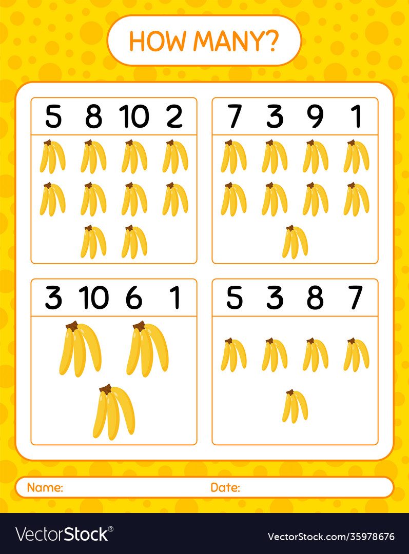 How many counting game with banana worksheet