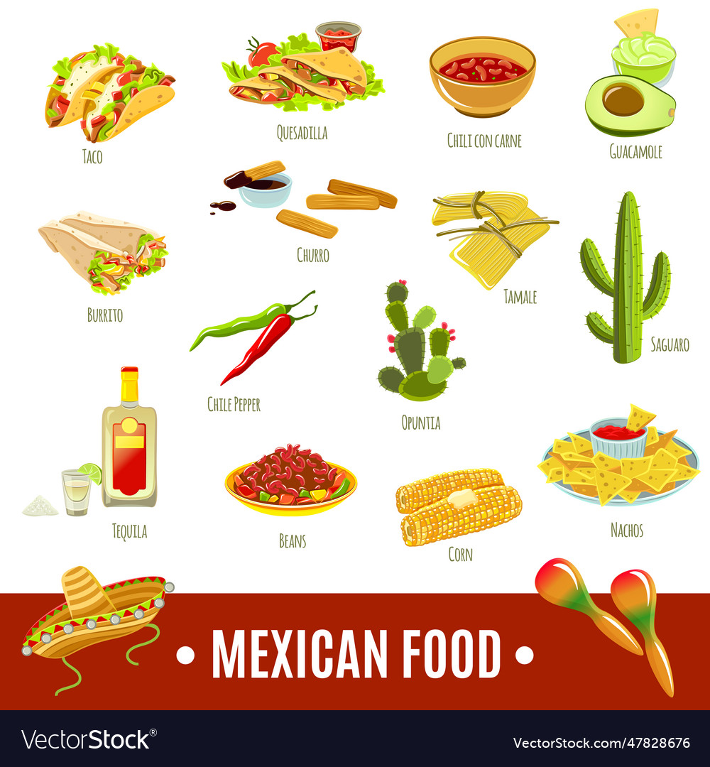 Mexican food icon set food icon set Royalty Free Vector