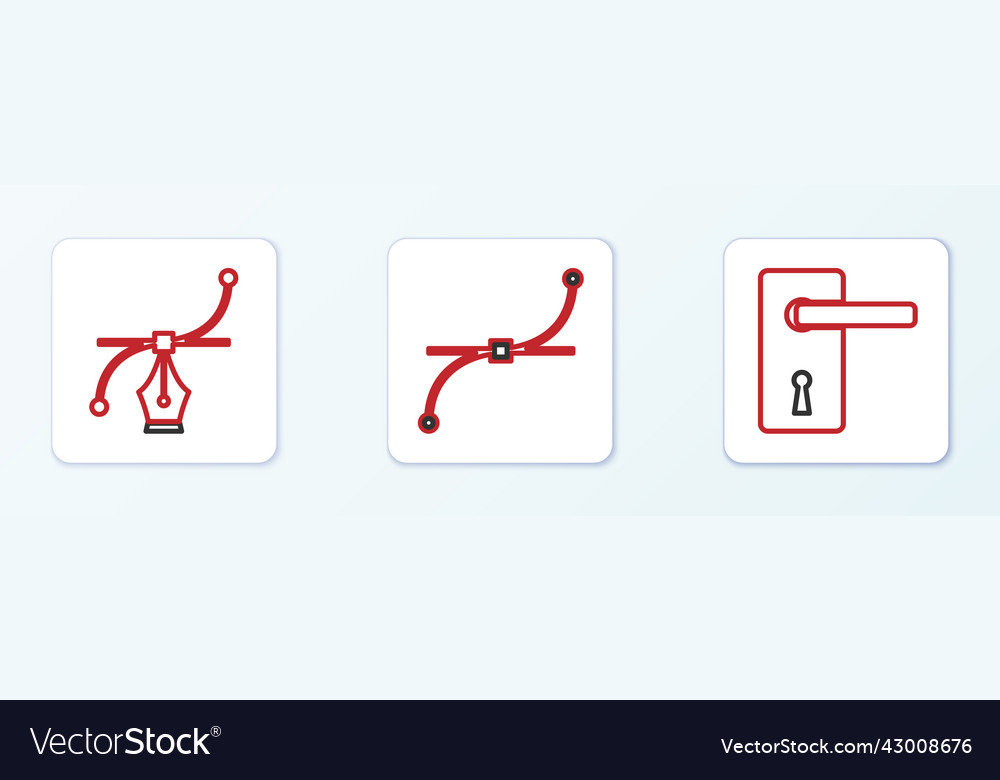 Set line door handle bezier curve and icon vector image Set line door handle bezier curve and icon