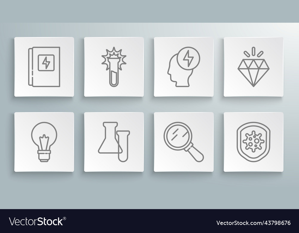 Set line light bulb with concept of idea test vector image Set line light bulb with concept of idea test