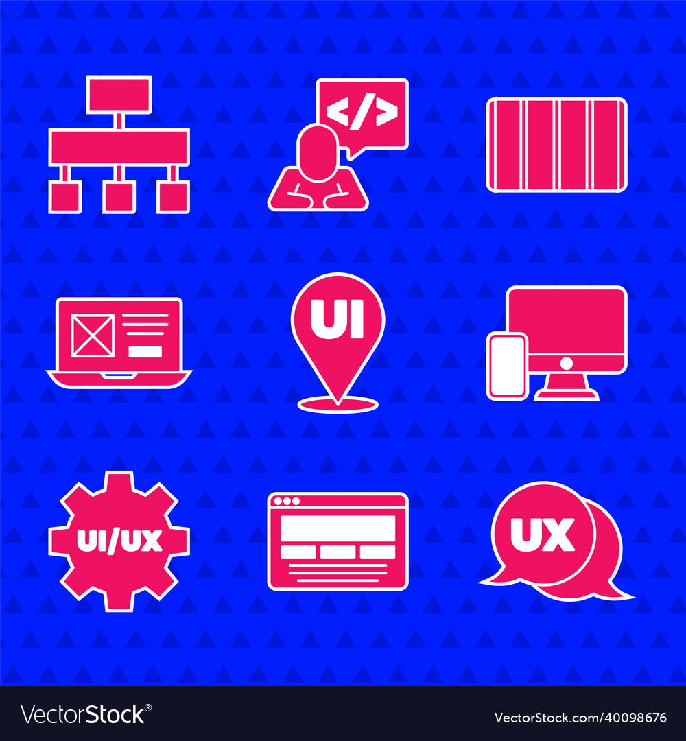Set ui or ux design monitor and mobile color vector image Set ui or ux design monitor and mobile color